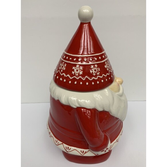 Southern Living Holiday Santa Gnome Cookie Jar 12” Tall Red & White Ceramic - Picture 3 of 6